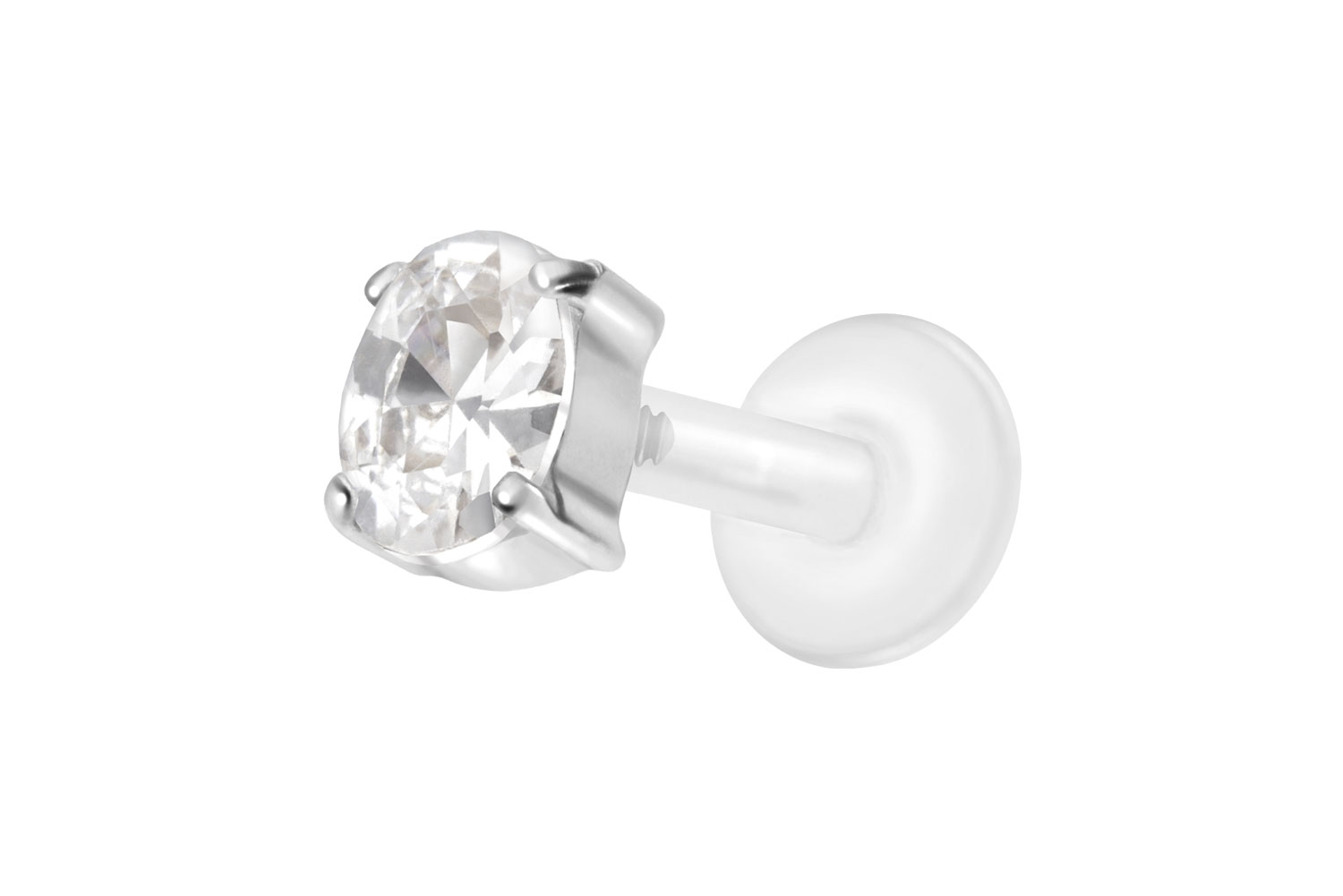 PTFE Labret Piercing mit Innengewinde + Titan-Aufsatz EINGEFASSTES KRISTALLOVAL